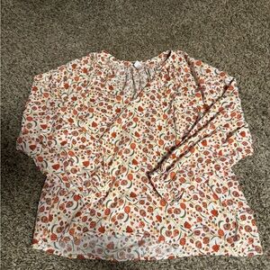 Old Navy Women's Blouse with Red and Orange Floral Pattern